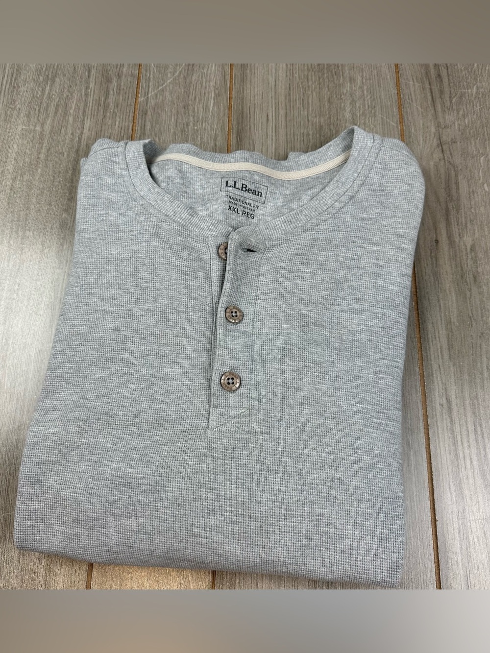 LL Bean XXL Unshrinkable Mini-Waffle Henley L/S Traditional Fit Gray
